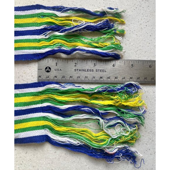 Guatemalan Belt Sash Multi Color Striped Handwoven 82x3 blue white green yellow - Picture 5 of 5